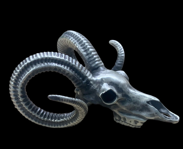 Ram Skull .999 fine silver statue, front view