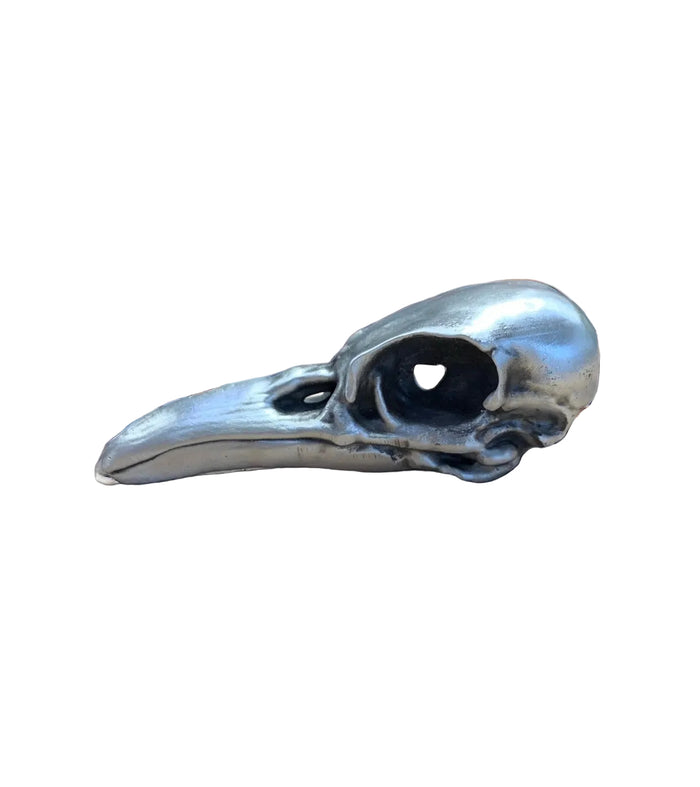 Raven Skull .999 fine silver statue, front view