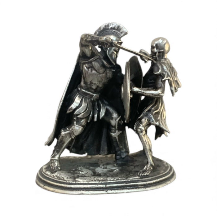 Last Stand Gold Spartan hand-poured silver statue by Tormint, front view