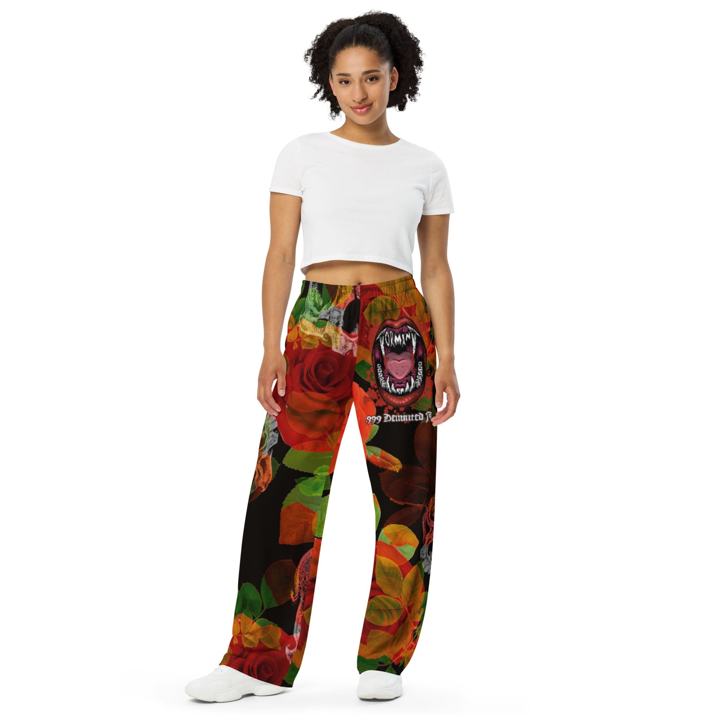 Tormint Vampire Logo w/Skull and Rose Print unisex wide-leg pants