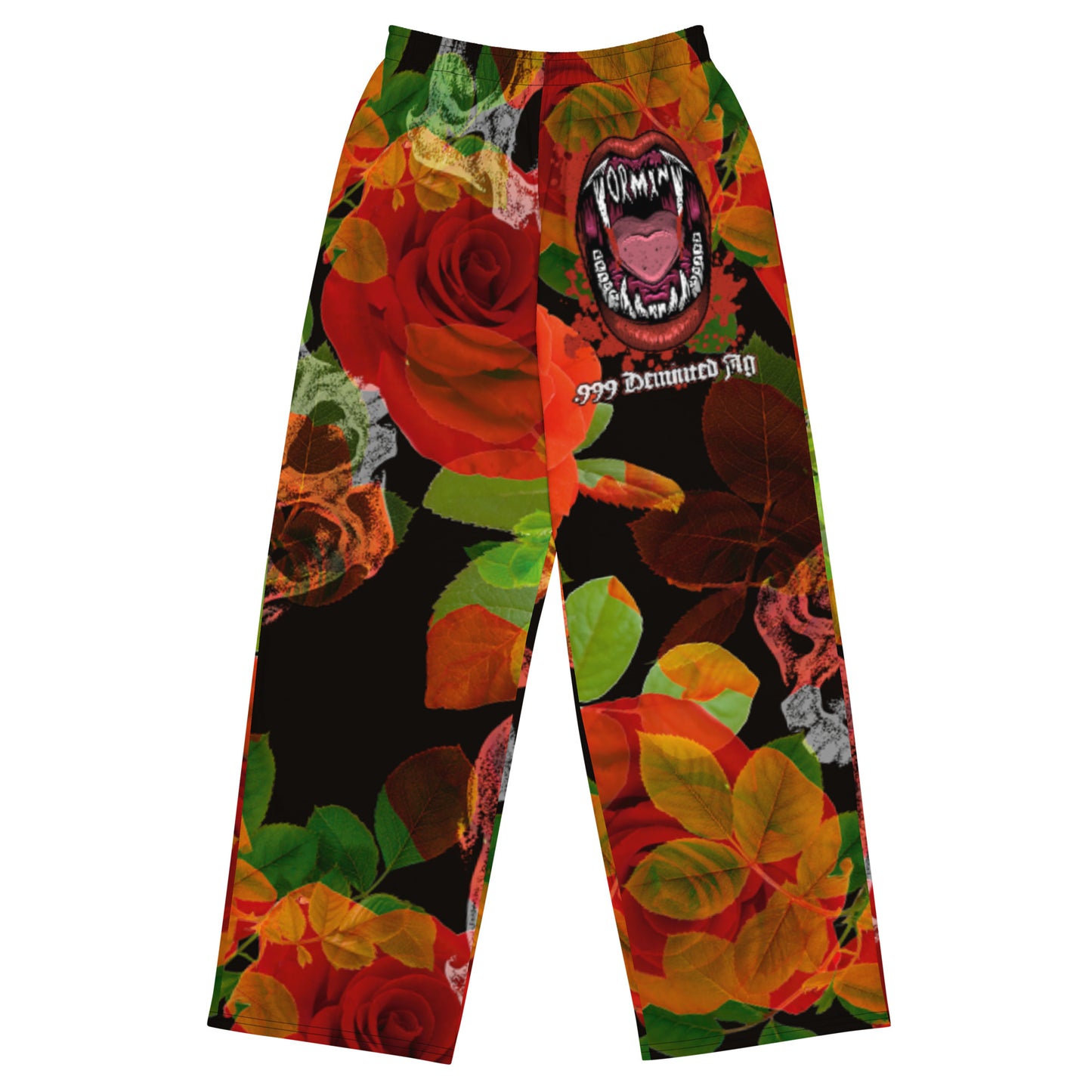 Tormint Vampire Logo w/Skull and Rose Print unisex wide-leg pants