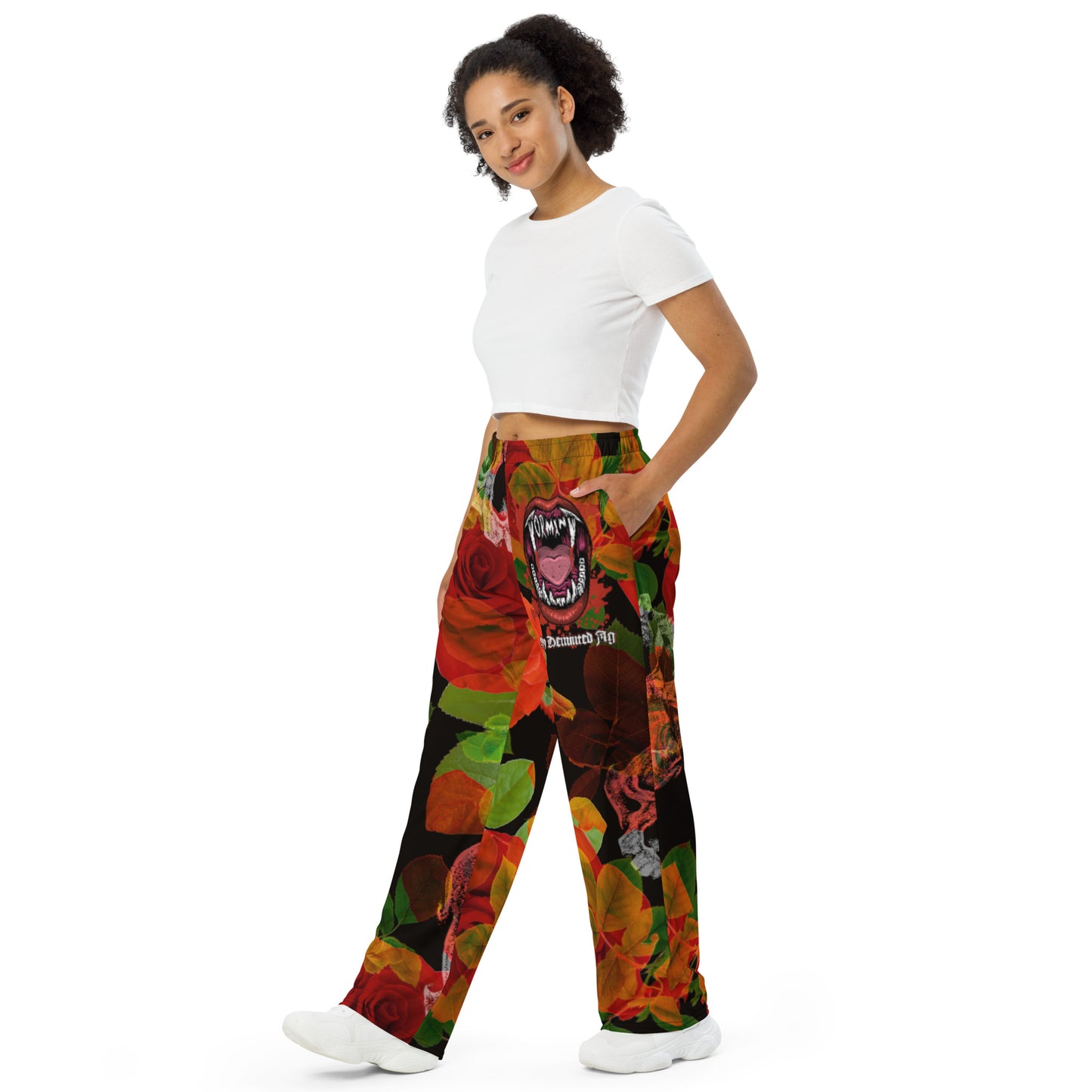 Tormint Vampire Logo w/Skull and Rose Print unisex wide-leg pants