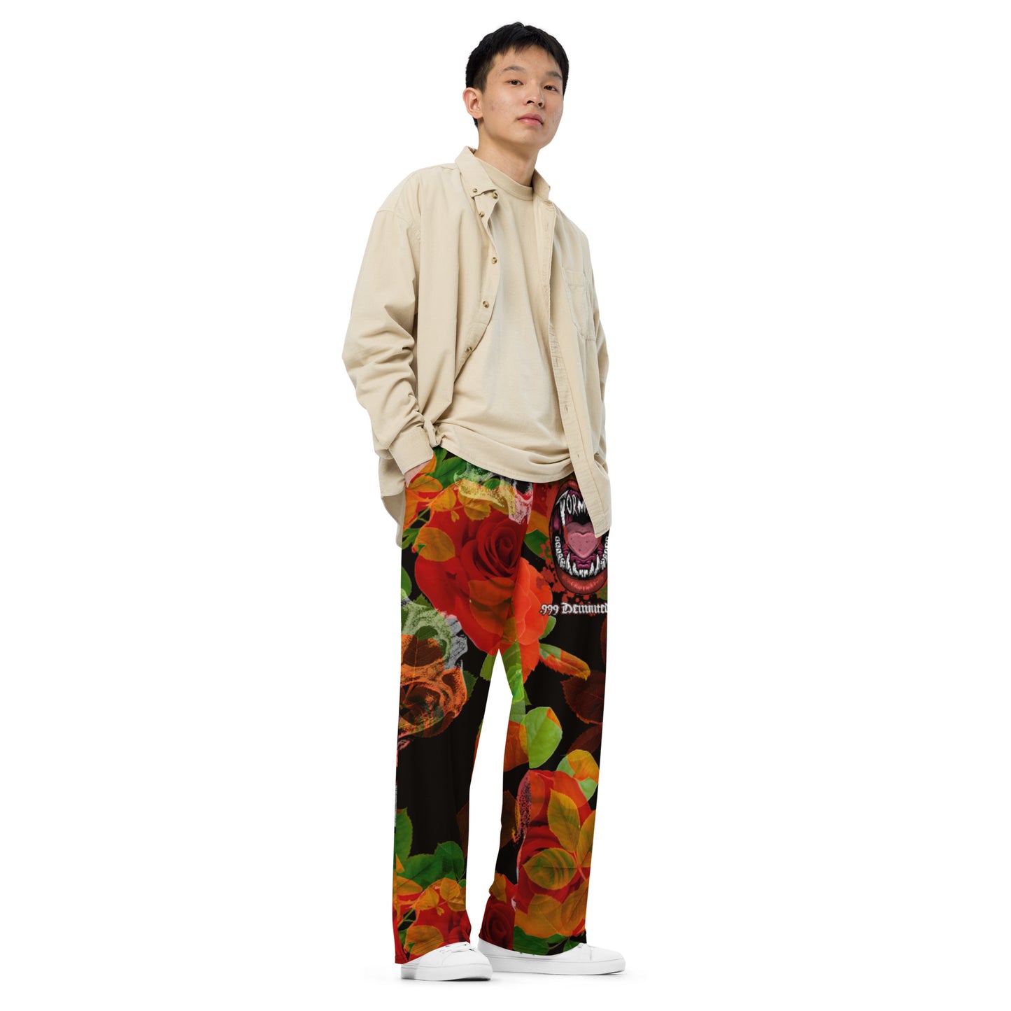 Tormint Vampire Logo w/Skull and Rose Print unisex wide-leg pants
