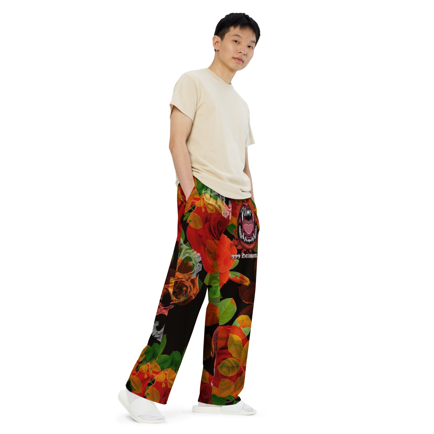 Tormint Vampire Logo w/Skull and Rose Print unisex wide-leg pants