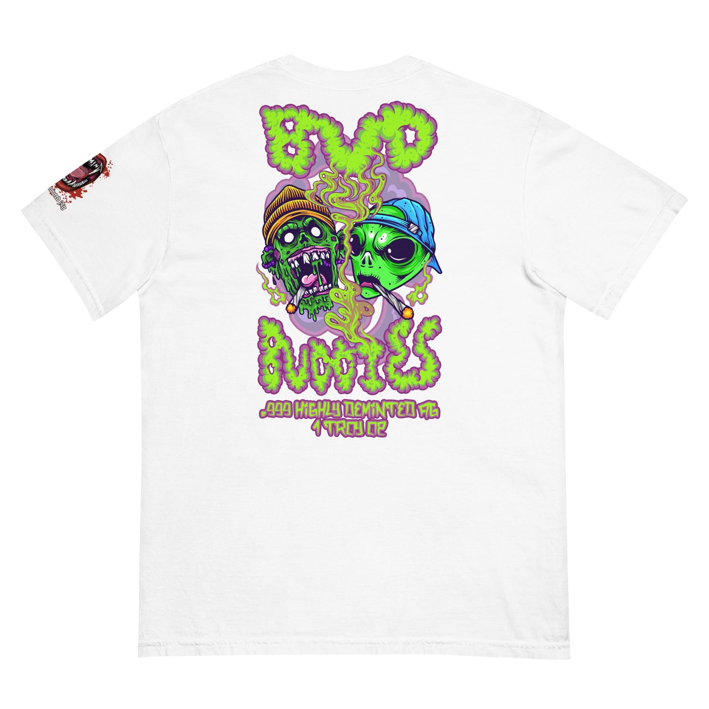 Gorilla Glue/Bud Buddies (Double Sided w/Vampire Logo on left sleeve) dyed heavyweight t-shirt