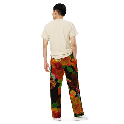 Tormint Vampire Logo w/Skull and Rose Print  unisex wide-leg pants