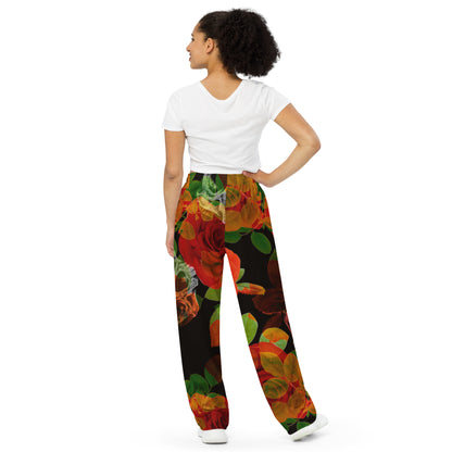 Tormint Vampire Logo w/Skull and Rose Print  unisex wide-leg pants
